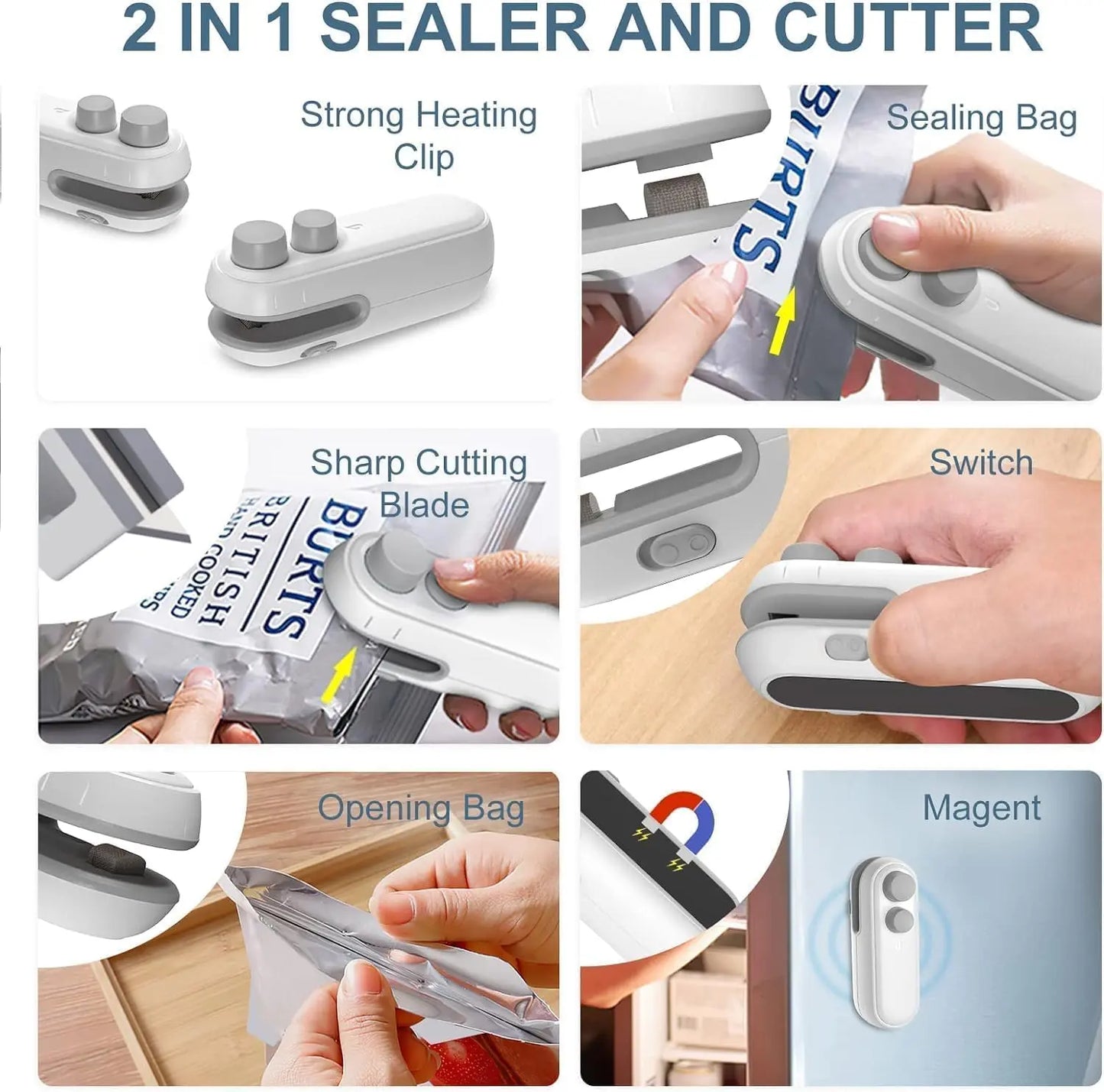 Portable Mini Sealing Machine 2 in 1 USB Rechargeable Magnetic Bag Sealer Heat Seal with Cutter - Hariyali Hub