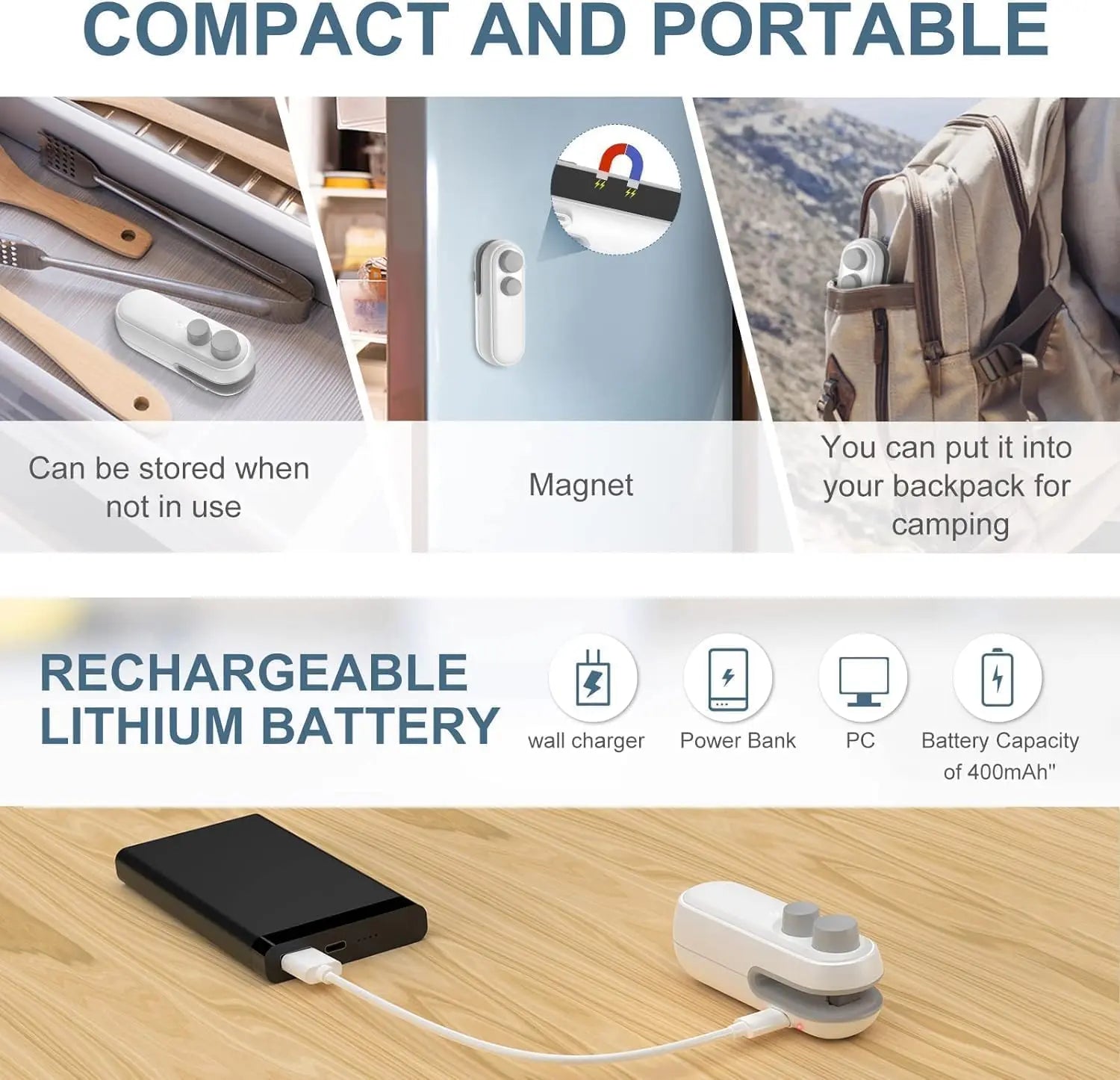 Portable Mini Sealing Machine 2 in 1 USB Rechargeable Magnetic Bag Sealer Heat Seal with Cutter - Hariyali Hub