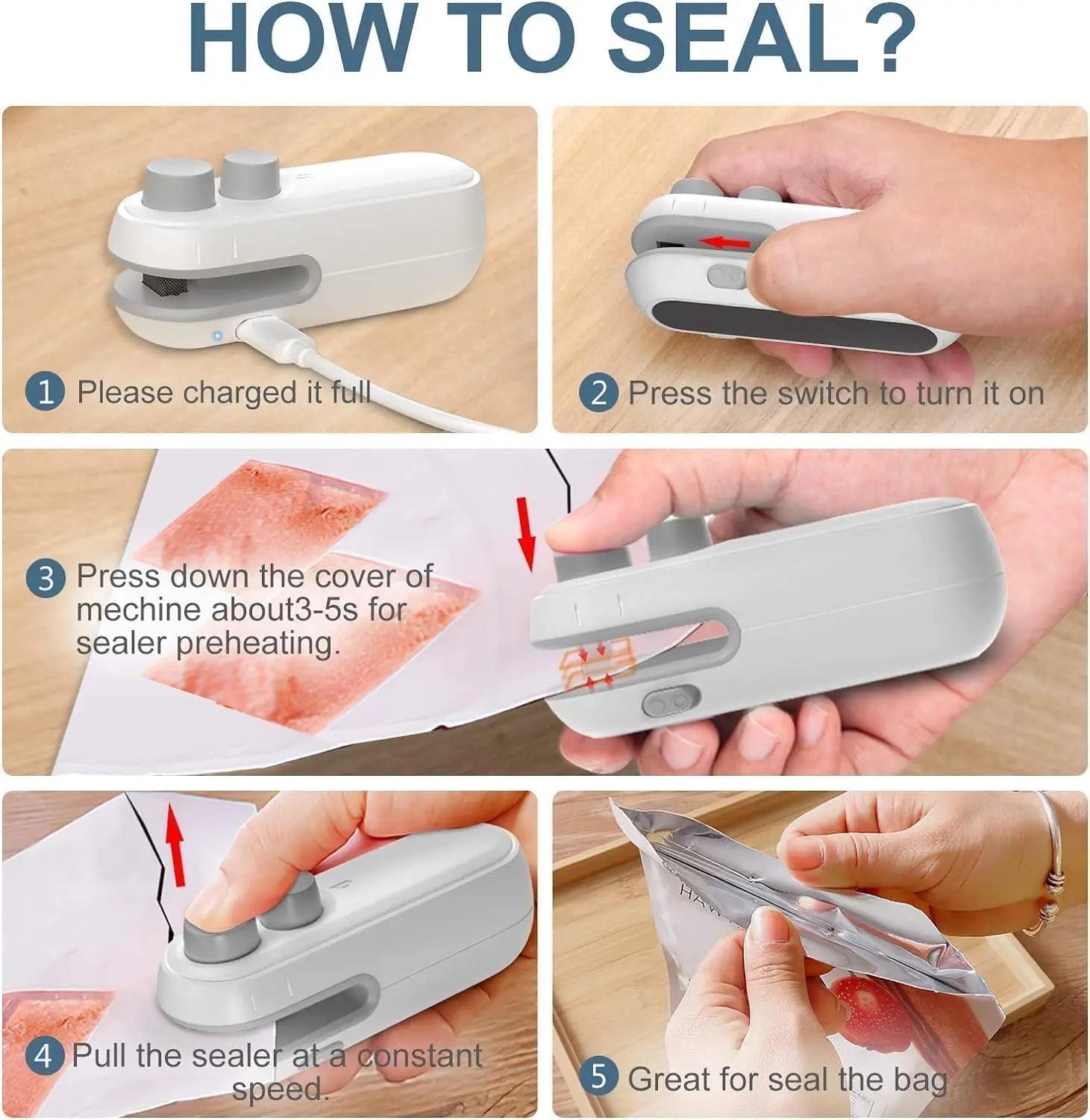 Portable Mini Sealing Machine 2 in 1 USB Rechargeable Magnetic Bag Sealer Heat Seal with Cutter - Hariyali Hub