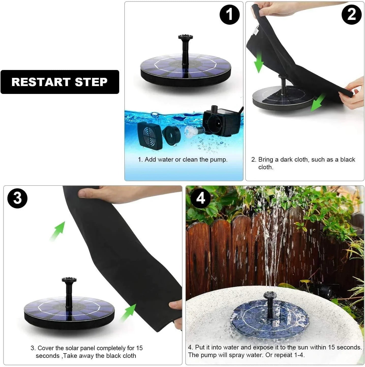 Fountain Solar Power Floating Water Pump for Pool Pond Garden and Patio Plants Round 7V 1.4W Black - Hariyali Hub