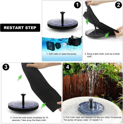 Fountain Solar Power Floating Water Pump for Pool Pond Garden and Patio Plants Round 7V 1.4W Black - Hariyali Hub